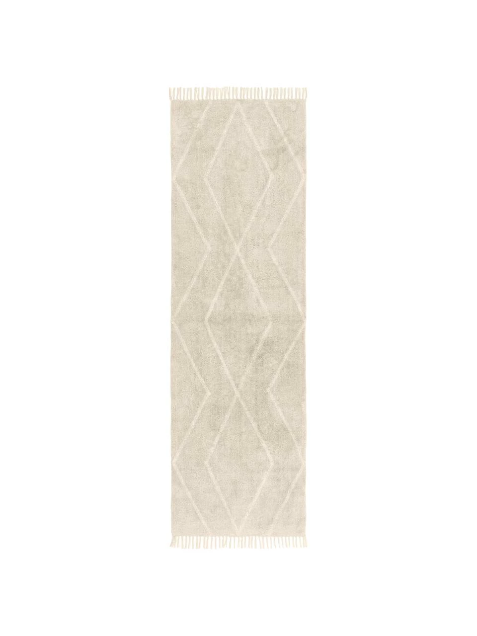 De gros 🤩 Westwing Collection Tapis de couloir beige bohème en coton à motif, tufté main Bina, larg. 80 x long. 250 cm 🔔