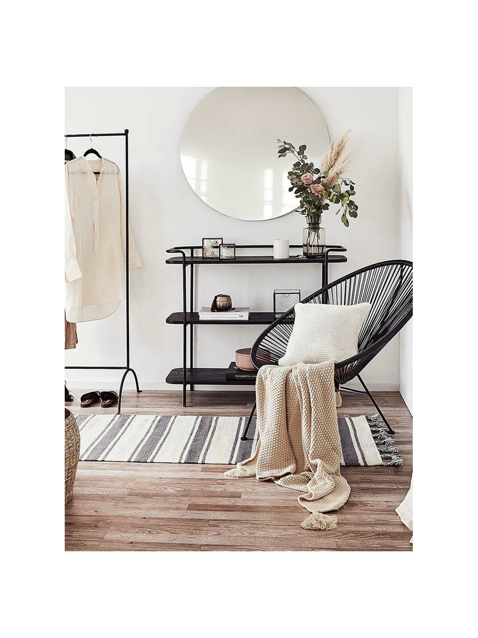 Nouveau 🔥 Westwing Collection Tapis de couloir rayé noir beige Vigga, larg. 80 x long. 250 cm 🛒 – Image 2