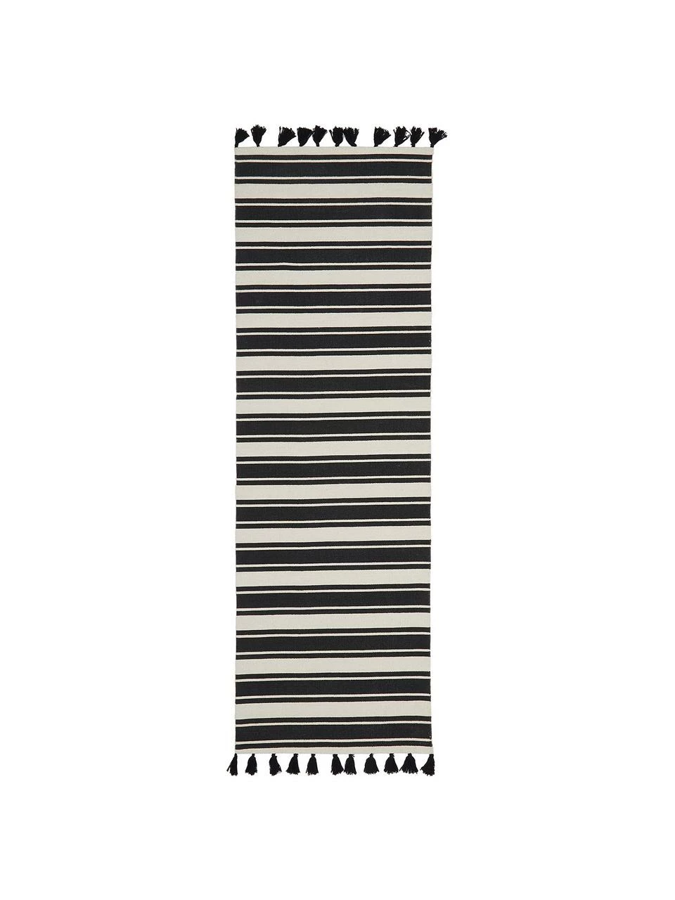 Nouveau 🔥 Westwing Collection Tapis de couloir rayé noir beige Vigga, larg. 80 x long. 250 cm 🛒