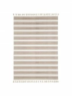 Acheter 🔔 Westwing Collection Tapis rayé beige blanc tissé main Malte, larg. 160 x long. 230 cm (taille M) 🎁