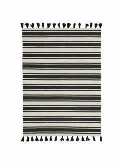 Nouveau 💯 Westwing Collection Tapis rayé noir beige tissé main Vigga, larg. 120 x long. 180 cm (taille S) 🎉