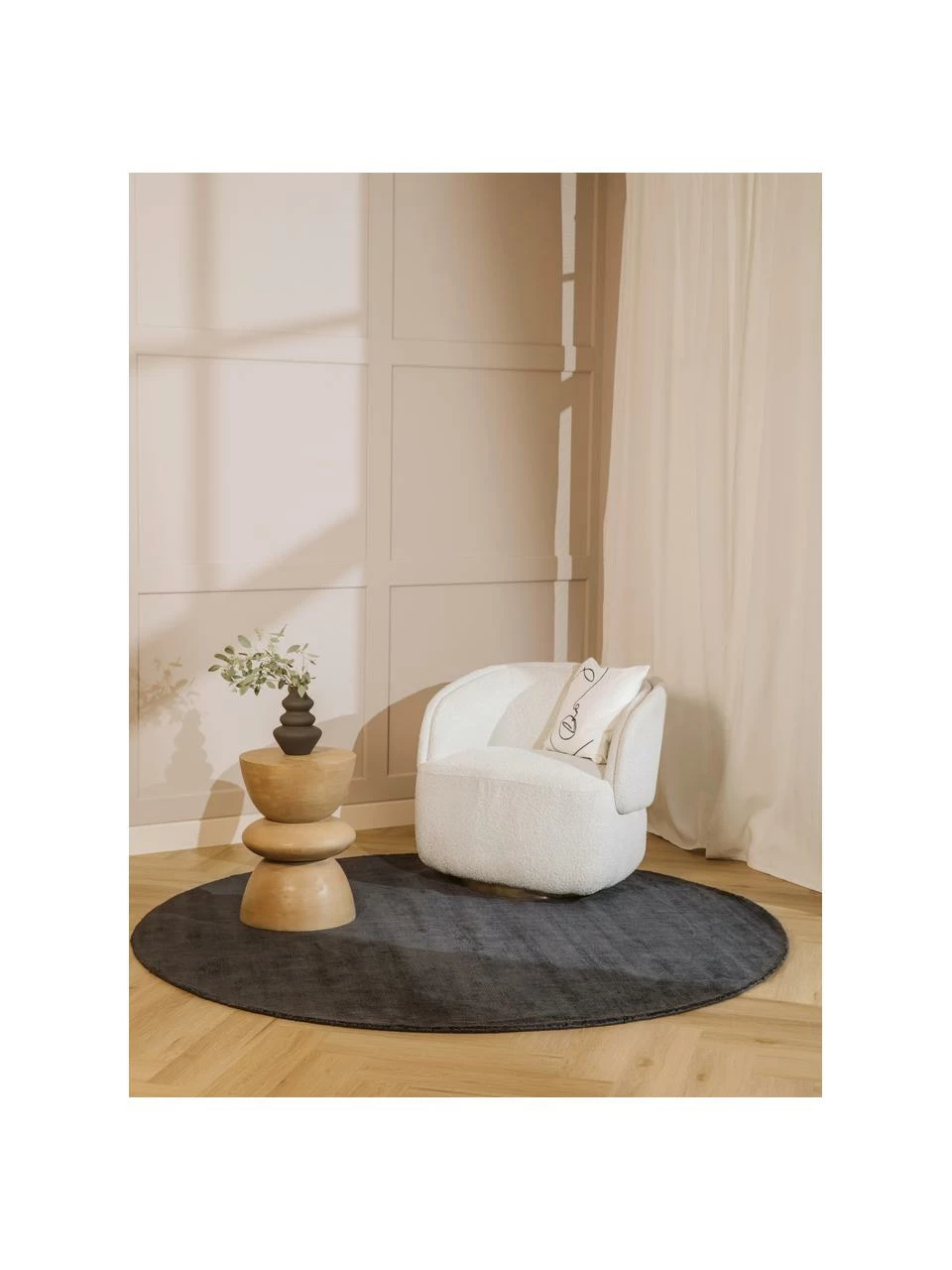 Promo ⭐ Westwing Collection Tapis rond tissé à la main noir Jane, Ø 120 cm (taille S) 🎉 – Image 2